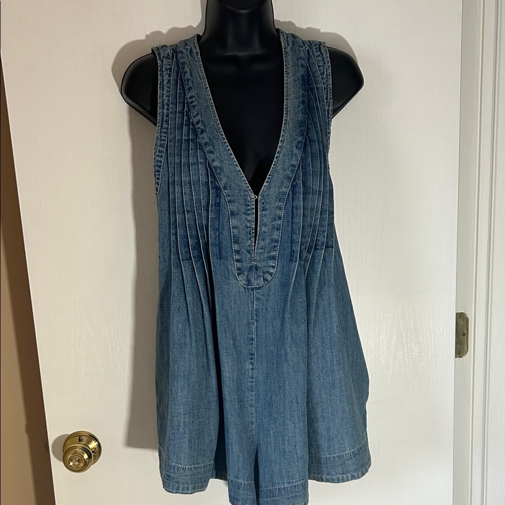 Free People Washed Blue Denim Sleeveless Tunic
